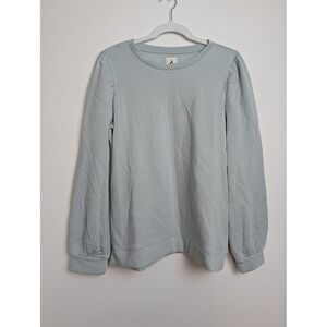 NWT Amazon Women's XL Sage‎ Gray Puff Shoulder Long Sleeve Sweatshirt Top